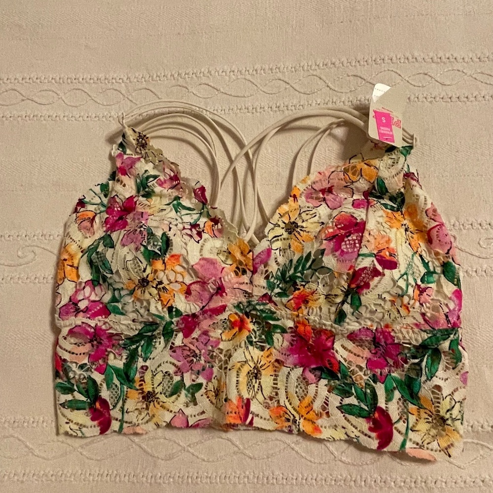 Victorias Secret Smocked Triangle Small Bralette Lace Floral Festival Indie Rave